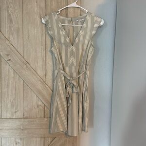 Green and white mini O’Neil dress with wrap tie size medium